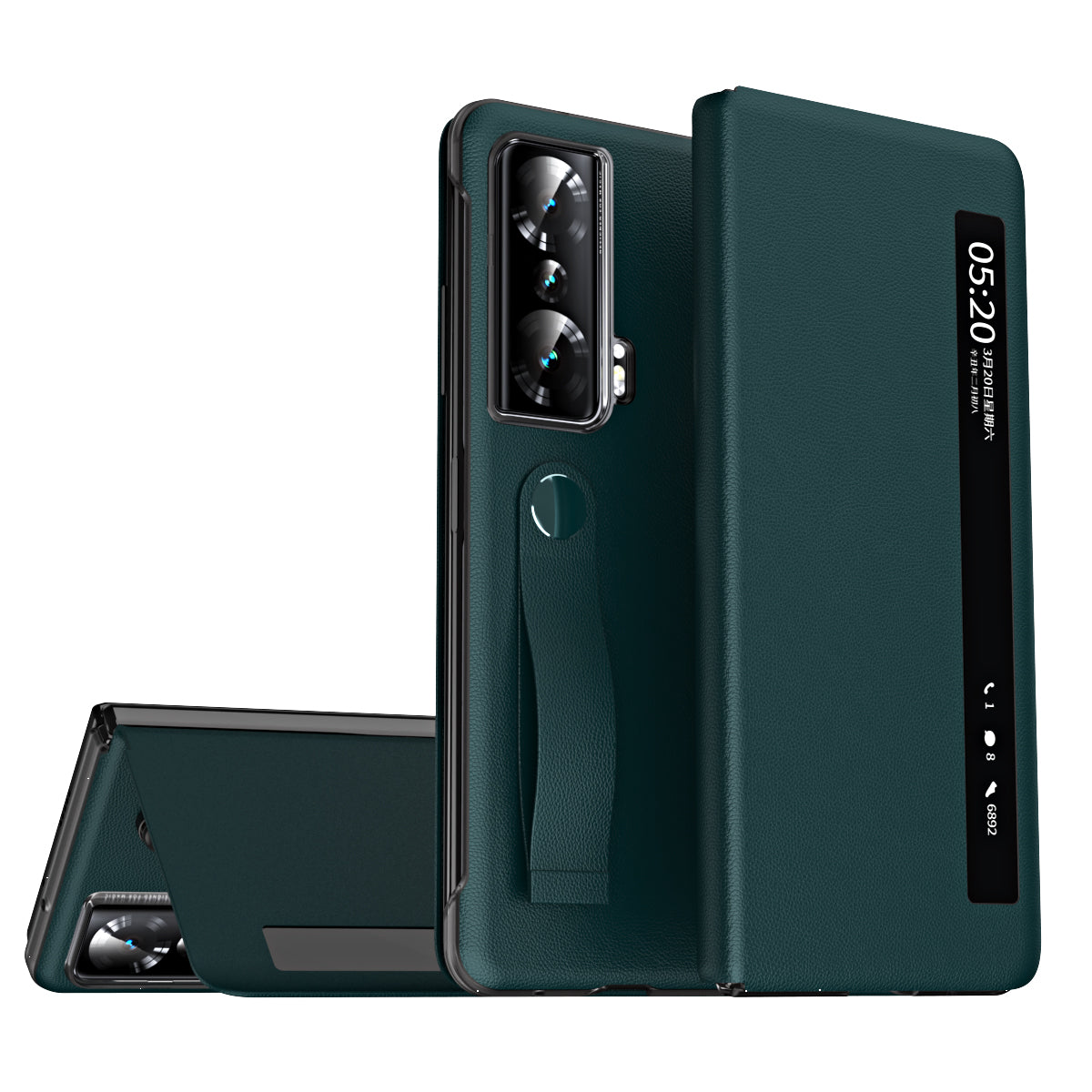 For Honor Magic Vs 5G View Window PU Leather PC Flip Case Stand Cover with Portable Hand Grip Strap For Honor Magic Vs 5G View Window PU Leather PC Flip Case Stand Cover with Portable Hand Grip Strap
